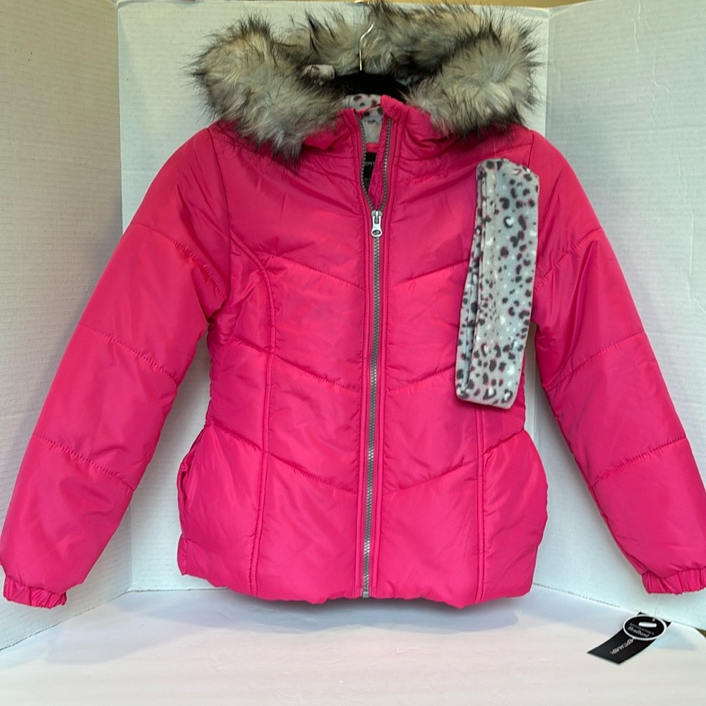 Weathertamer Girls Fuchsia Puffer Jacket with Faux Fur Size 7/8